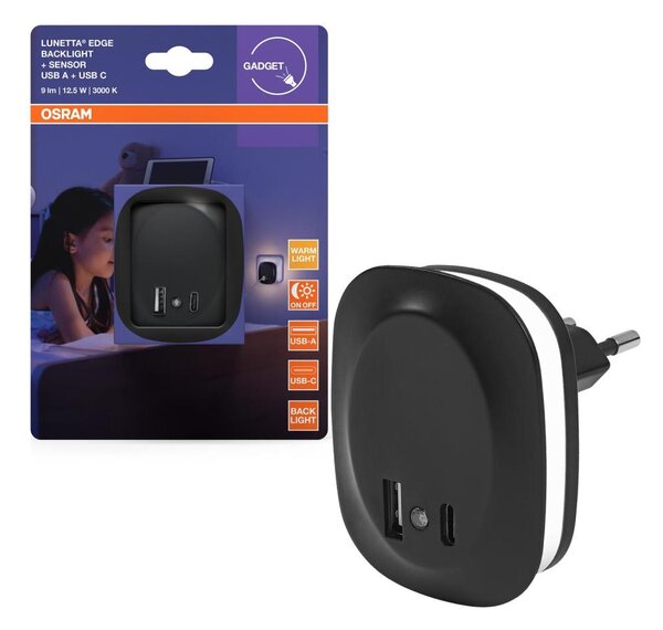 Osram- LED Nočné svietidlo do zásuvky so senzorom a USB LUNETTA LED/12,5W/230V