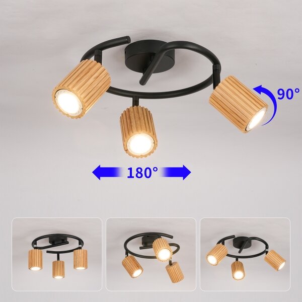 Brilagi - Bodové svietidlo MODERN WOOD 3xGU10/8W/230V, drevené/čierne