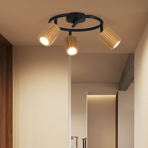 Brilagi - Bodové svietidlo MODERN WOOD 3xGU10/8W/230V, drevené/čierne