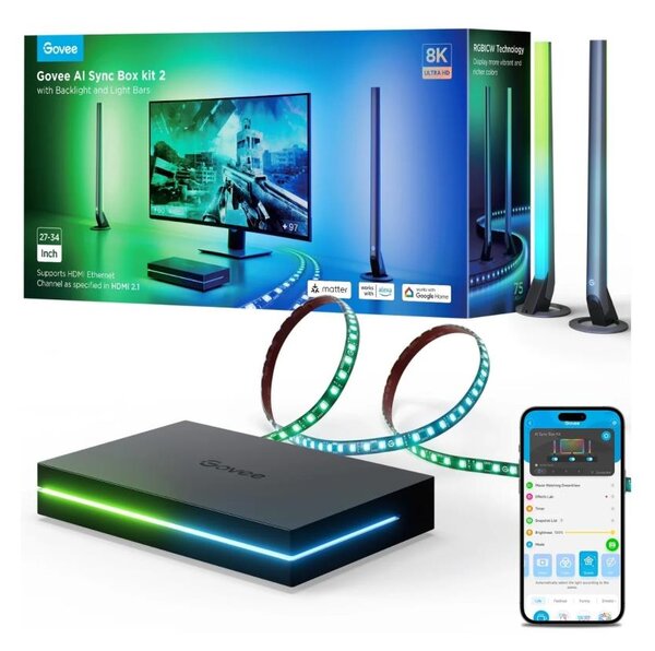 Govee - AI Sync Box Kit 2 Inteligentná sada počítačového osvetlenia 27-34" + LED panely Wi-Fi