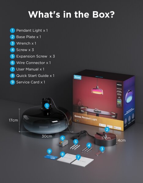Govee - LED RGBICWW stlmiteľný závesný luster na lane LED/21W/230V Matter Wi-Fi