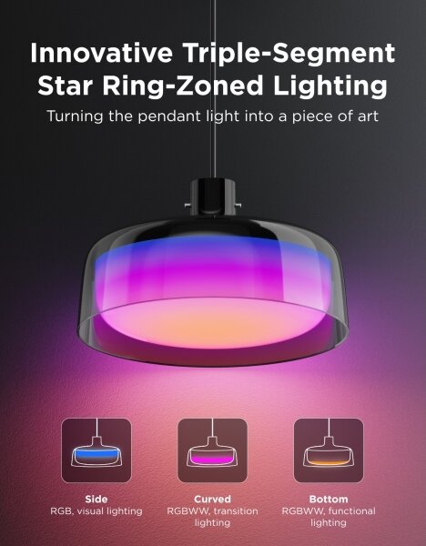 Govee - LED RGBICWW stlmiteľný závesný luster na lane LED/21W/230V Matter Wi-Fi