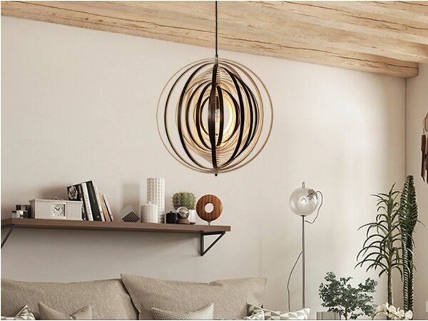 Drevený luster na lanku 1xE27/60W/230V pr. 50 cm masív/dýha/kaučukovník