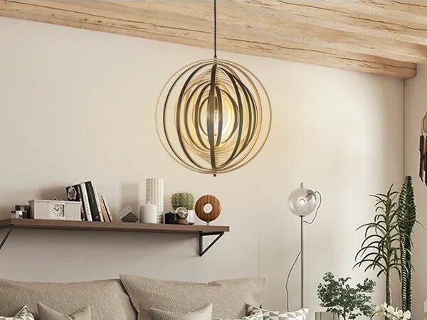 Drevený luster na lanku 1xE27/60W/230V pr. 50 cm masív/dýha/kaučukovník