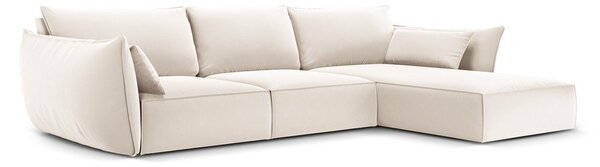 Béžová zamatová rohová pohovka (pravý roh/s leňoškou) Vanda – Mazzini Sofas