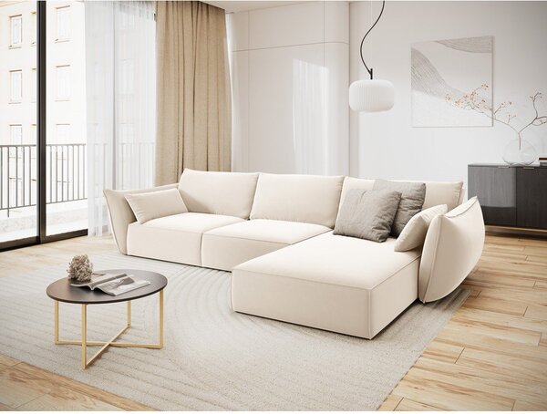 Béžová zamatová rohová pohovka (pravý roh/s leňoškou) Vanda – Mazzini Sofas