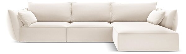 Béžová zamatová rohová pohovka (pravý roh/s leňoškou) Vanda – Mazzini Sofas