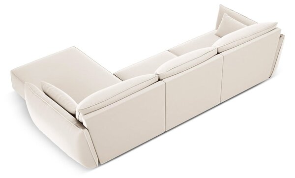 Béžová zamatová rohová pohovka (pravý roh/s leňoškou) Vanda – Mazzini Sofas