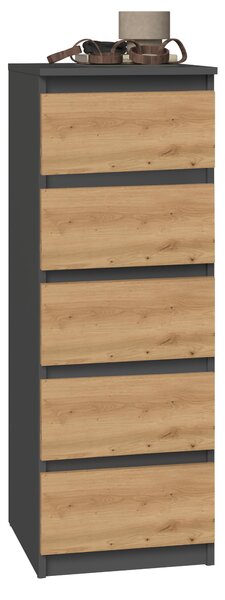 Topeshop W5 ANT/ART KPL, Antracit, Dub, 5 zásuvka/zásuviek, Drevotrieskové dosky, Moderné, Drevotrieskové dosky, Akrylonitrilbutadienstyren (ABS)