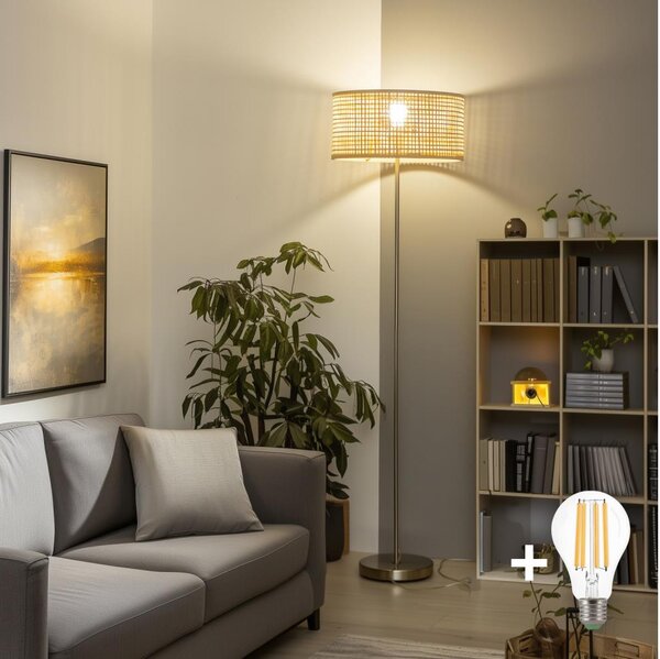 Brilagi - LED stojacia lampa CERIA 1xE27/40W/230V priemer 25 cm bambus/matný chróm