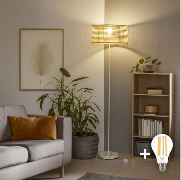 Brilagi - LED stojacia lampa CERIA 1xE27/40W/230V pr. 25 cm bambus/biela
