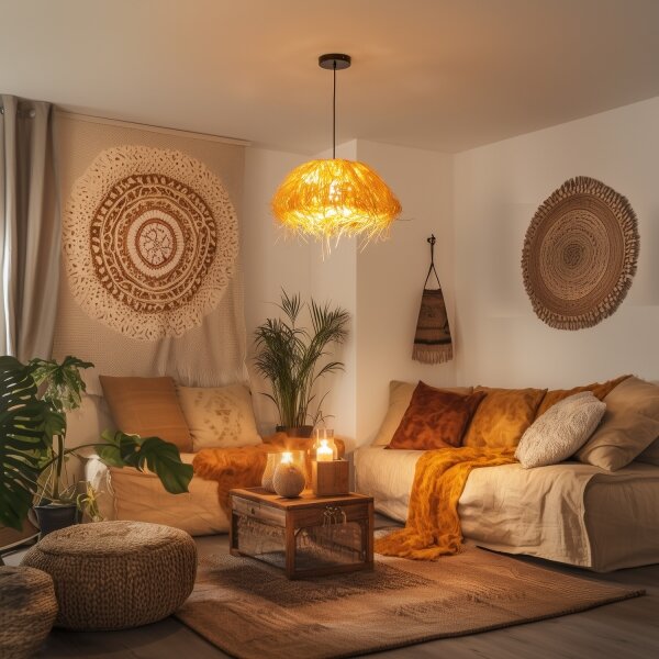 Brilagi - LED luster na lanku CERIA BOHO 1xE27/40W/230V, priemer 40 cm, rafia
