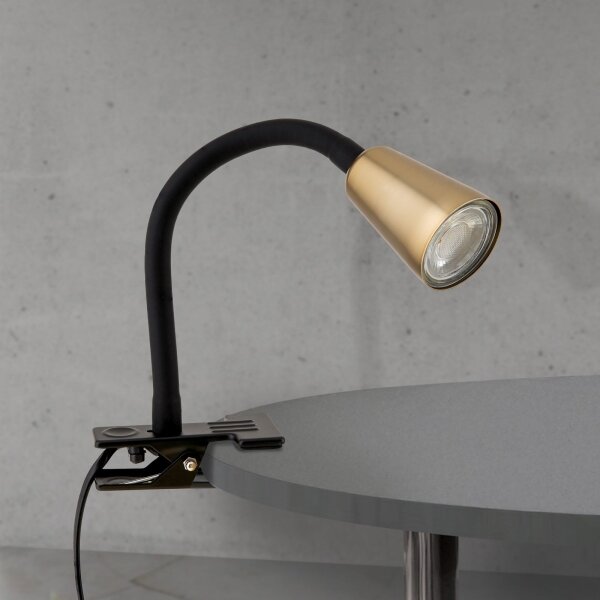 Orion - Flexibilná stolová lampa s klipom DOTTY 1xGU10/10W/230V mosadz/čierna
