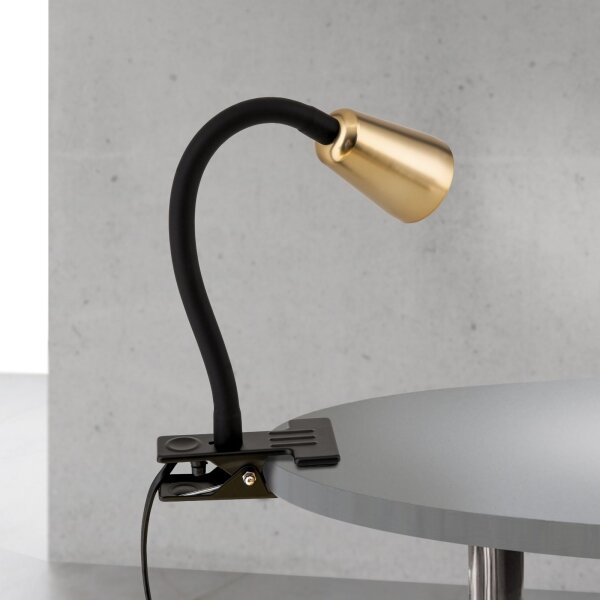 Orion - Flexibilná stolová lampa s klipom DOTTY 1xGU10/10W/230V mosadz/čierna