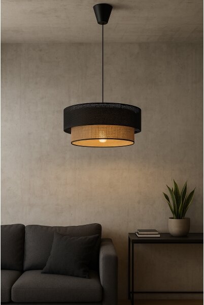 Luster na lanku BORHO 1xE27/60W/230V, priemer 40 cm, čierna/juta