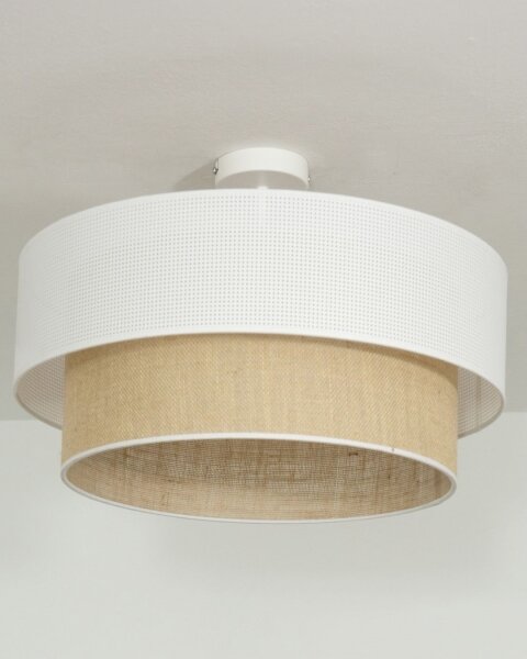 Prisadený luster BORHO 1xE27/60W/230V, priemer 40 cm, biela/juta