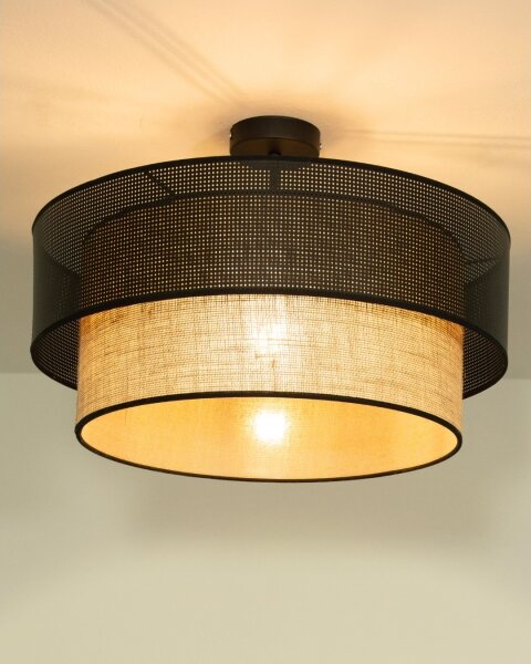 Prisadený luster BORHO 1xE27/60W/230V priemer 40 cm čierna/juta