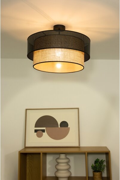 Prisadený luster BORHO 1xE27/60W/230V priemer 40 cm čierna/juta