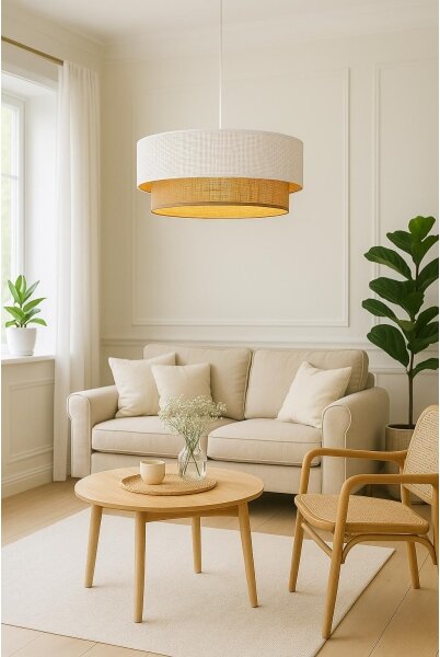 Závesný luster BORHO na lanku 1xE27/60W/230V pr. 50 cm biela/juta