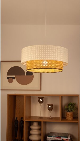 Závesný luster na lanku NATIA 1xE27/60W/230V pr. 45 cm biela/hnedá