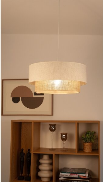 Závesný luster NATIA na lanku 1xE27/60W/230V, pr. 45 cm, biela/hnedá