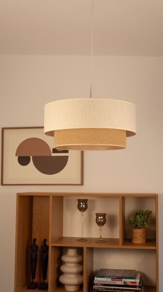 Závesný luster NATIA na lanku 1xE27/60W/230V, pr. 45 cm, biela/hnedá