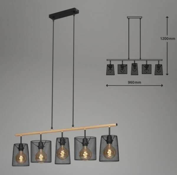 Brilo 4078-054 - Závesný luster na lankách WOOD & STYLE 5xE27/60W/230V