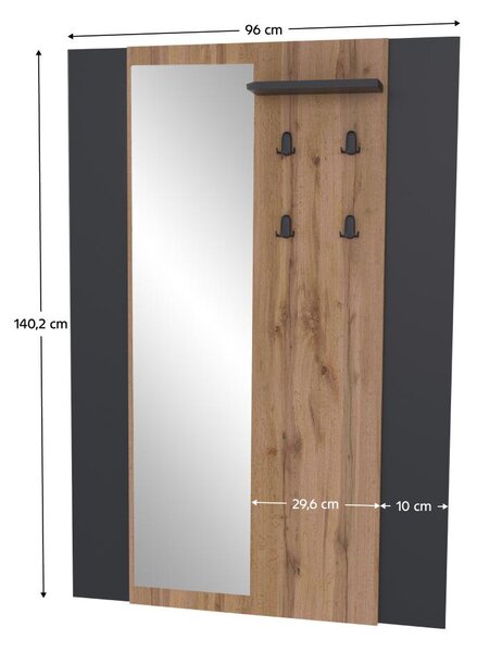 NovýNábytok.sk Vešiakový panel Actualmente (dub wotan + čierna) (so zrkadlom). Vlastná spoľahlivá doprava až k Vám domov. 1116227
