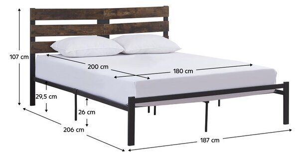 NovýNábytok.sk Manželská posteľ 180 cm Acabarian (čierna + dub rustikal) (s roštom). Vlastná spoľahlivá doprava až k Vám domov. 1116233