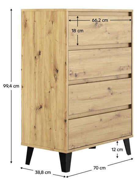 NovýNábytok.sk Komoda Brisas 4 (dub artisan + čierna) . Vlastná spoľahlivá doprava až k Vám domov. 1116262