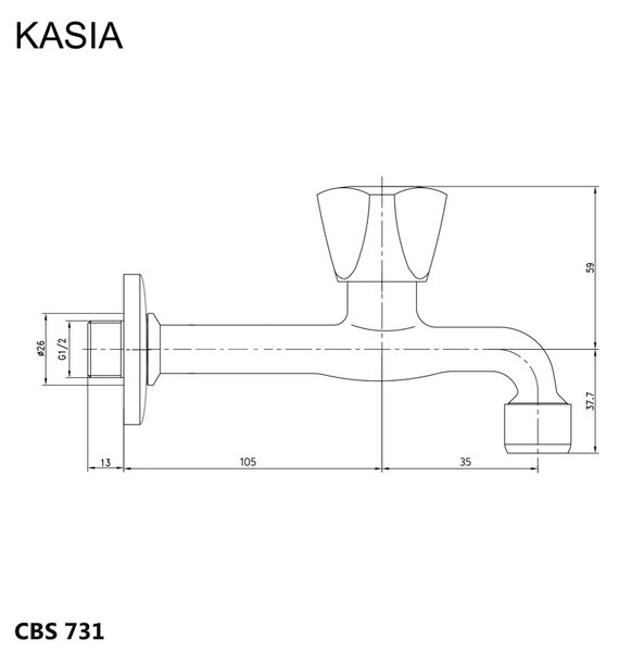 Mereo, Mereo Nástenný kohútik, Kasia, 1/2", chróm, MER-CBS731