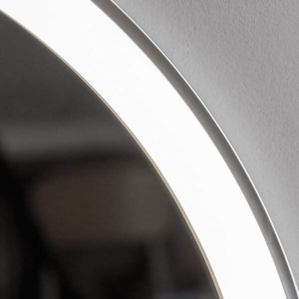 Brilagi-LED stmievateľné vyhrievané zrkadlo s podsvietením, hliníkový profil ALU PRO LED/18W/230V, priemer 60 cm, IP44, lesklý chróm
