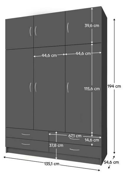 NovýNábytok.sk Šatníková skriňa Granulados (grafit) . Vlastná spoľahlivá doprava až k Vám domov. 1116353