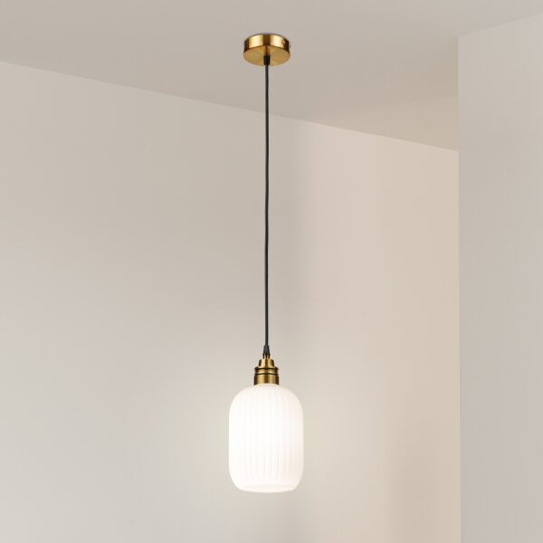 Závesný luster HECTOR na lanku 1xE27/15W/230V biela/mosadz priemer 14 cm