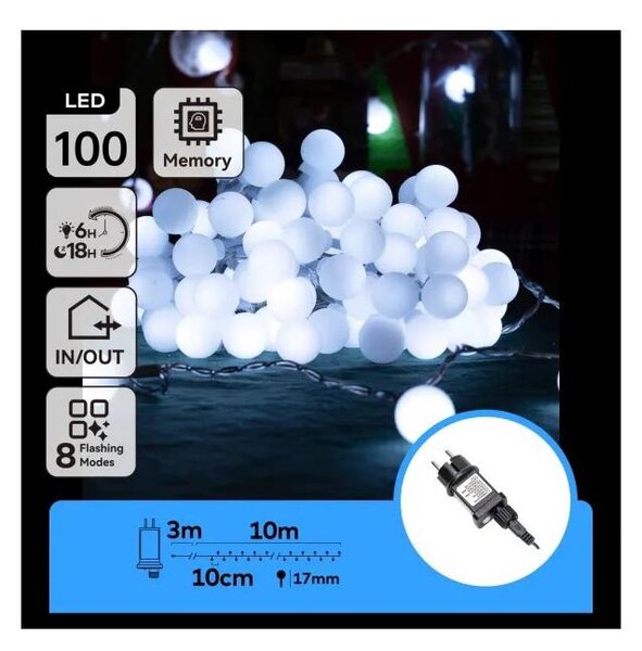 Aigostar - LED vonkajší dekoratívny svetelný reťazec 100xLED/3,6W/230V/8 funkcií 10m IP44 studená biela