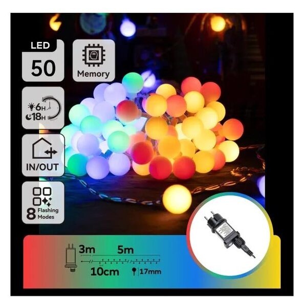Aigostar - LED RGBY Vonkajšia dekoratívna svetelná reťaz 50xLED/3,6W/230V/8 funkcií 5m IP44
