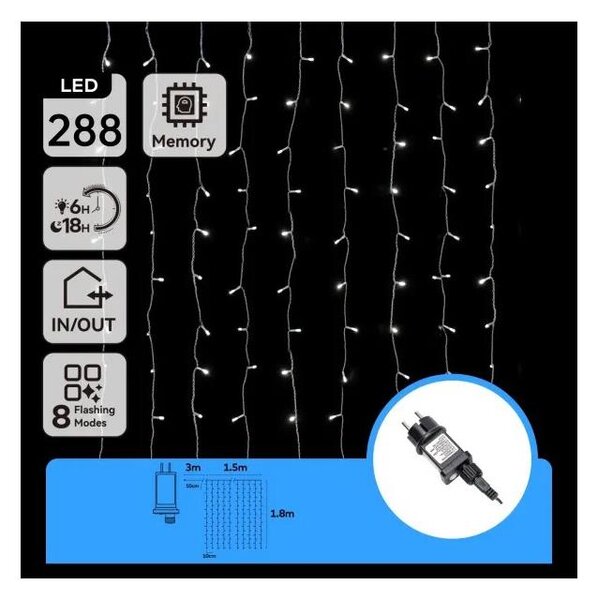 Aigostar - LED vonkajšia vianočná reťaz 288xLED/3,6W/230V 1,5x1,8m IP44 studená biela