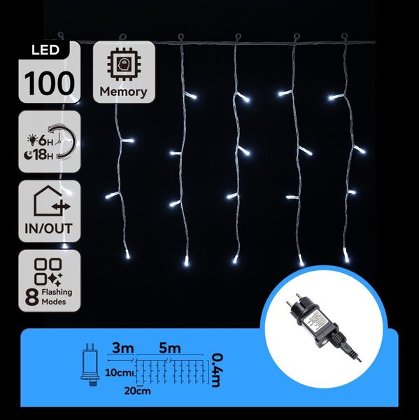 Aigostar - LED vonkajšia reťaz 100xLED/8 funkcií 5x0,4m IP44 studená biela