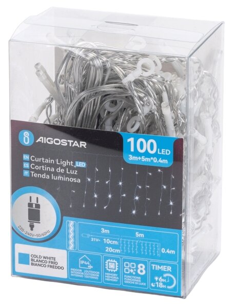 Aigostar - LED vonkajšia reťaz 100xLED/8 funkcií 5x0,4m IP44 studená biela