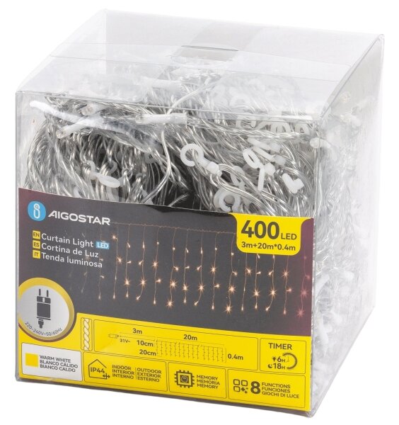Aigostar - LED vonkajšia vianočná reťaz 400xLED/6W/230V/8 funkcií 20x0,4m IP44 teplá biela