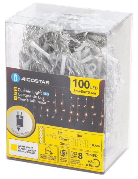 Aigostar - LED vonkajšia reťaz 100xLED/8 režimov 5x0,4m IP44 teplá biela
