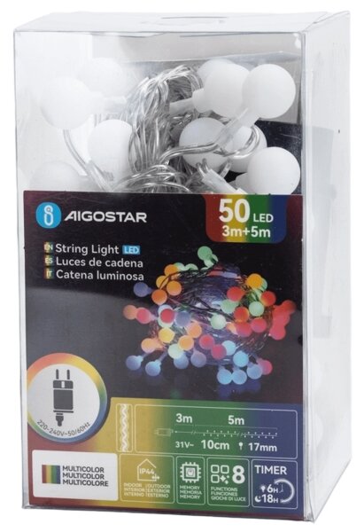 Aigostar - LED RGBY Vonkajšia dekoratívna svetelná reťaz 50xLED/3,6W/230V/8 funkcií 5m IP44