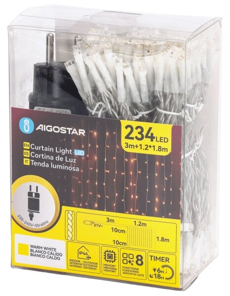Aigostar - LED vonkajší vianočný reťaz 234xLED/8 funkcií 1,2x1,8 m IP44 teplá biela