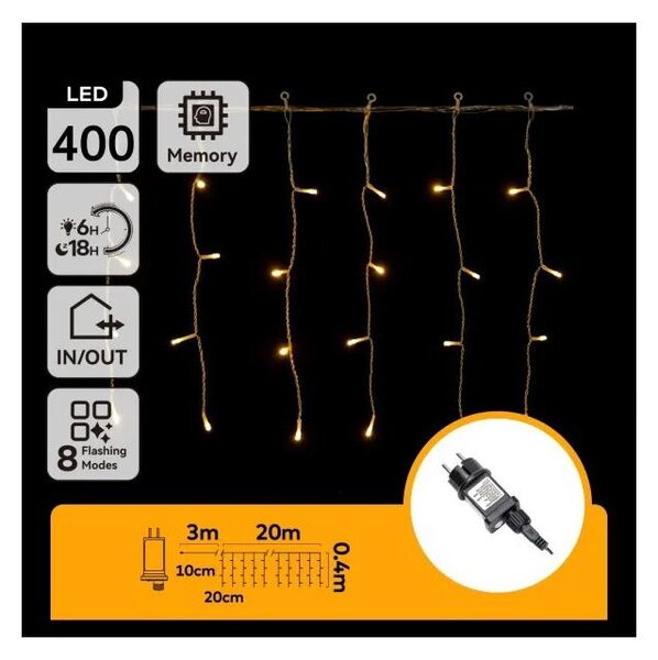 Aigostar - LED vonkajšia vianočná reťaz 400xLED/6W/230V/8 funkcií 20x0,4m IP44 teplá biela