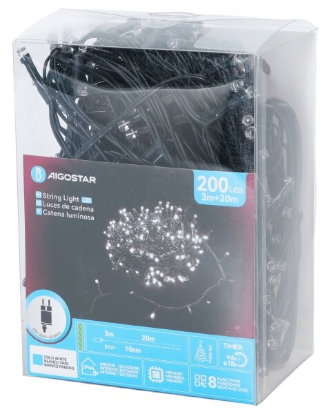 Aigostar - LED vonkajší svetelný reťaz 200xLED/3,6W/230V 20m IP44 studená biela