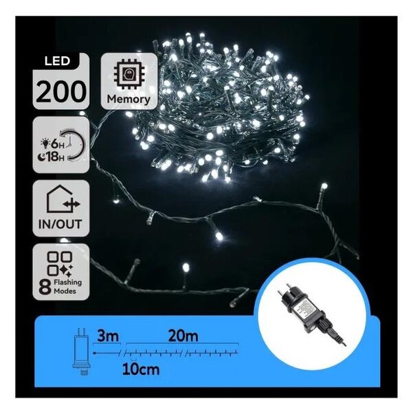Aigostar - LED vonkajší svetelný reťaz 200xLED/3,6W/230V 20m IP44 studená biela