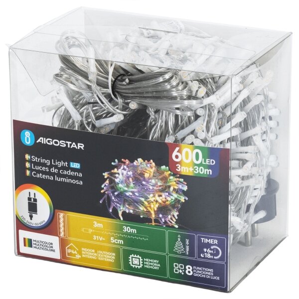 Aigostar - LED RGBY Vonkajšia svetelná reťaz 600xLED/6W/230V 30m IP44