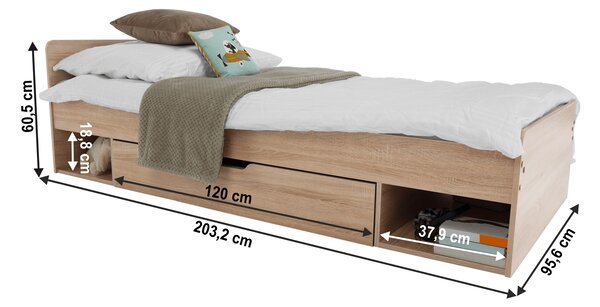 KONDELA Posteľ 1S/90, dub sonoma, TEYO