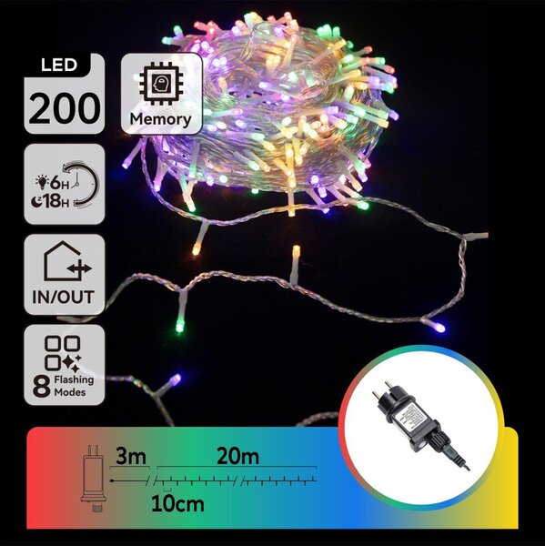 Aigostar - LED Vonkajší reťaz 200xLED/8 funkcií 23 m IP44 viacfarebný