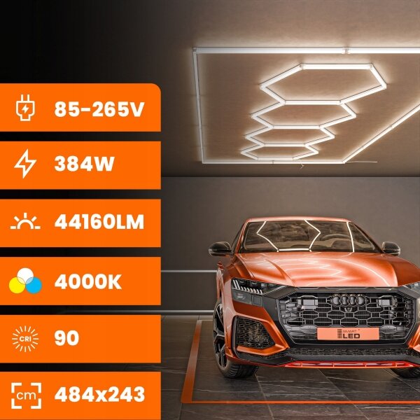 LED stropné svietidlo LED/426W/85-265V 4000K 484x243 cm CRI 90 IP44 biela